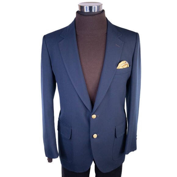 VTG Stafford Blazer Sports Coat Jacket Men Size 44R Navy Gold Buttons Wool Blend - Picture 2 of 12